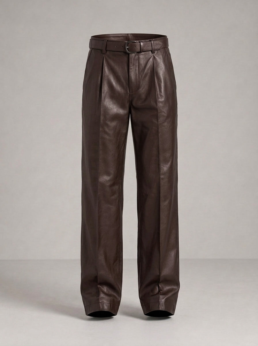 ISAAC pantalones piel anchos - Marrón chocolate