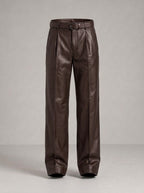ISAAC pantalones piel anchos - Marrón chocolate