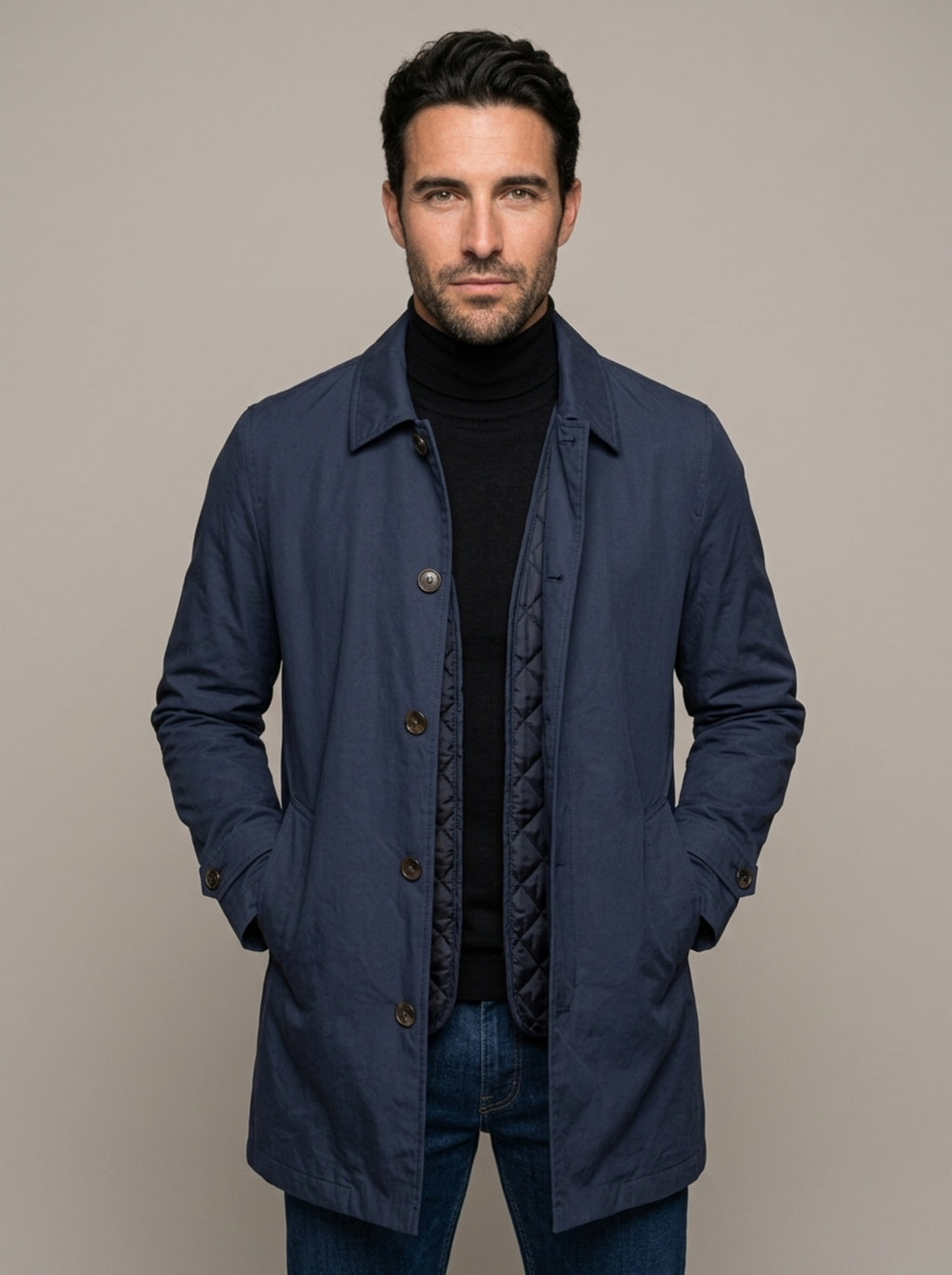 MARCOS gabardina cortavientos impermeable azul marino - portada