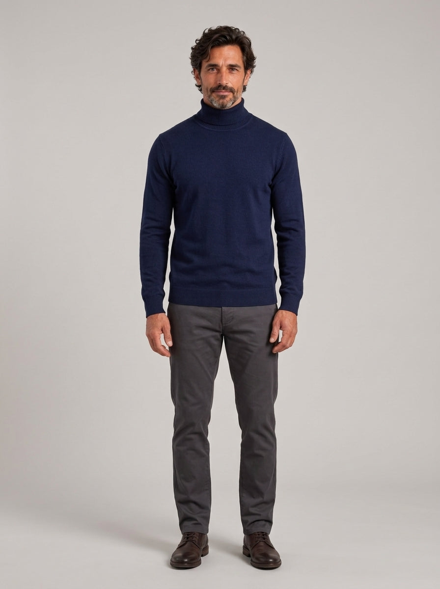 CECILIO jersey cuello alto azul marino - modelo cuerpo entero