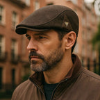 FRANCISCO - Gorra plana retro marrón puesta, en la calle