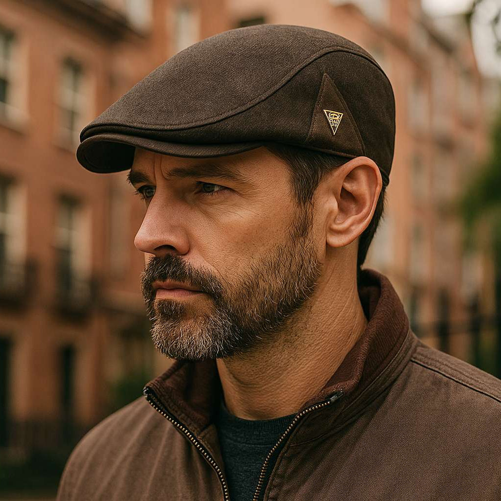 FRANCISCO - Gorra plana retro marrón puesta, en la calle