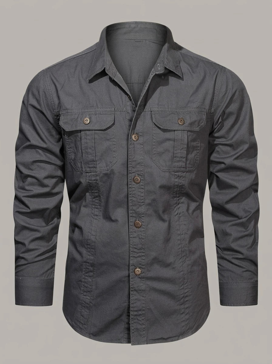 ANTONIO PEDRO - Camisa cargo de algodón - Gris oscuro