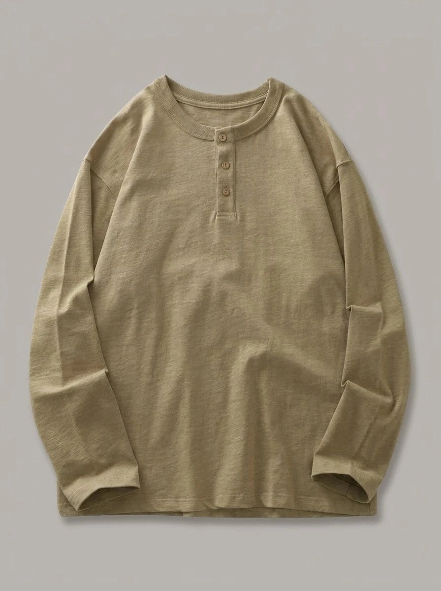 GORKA - Camiseta henley de algodón grueso - Caqui