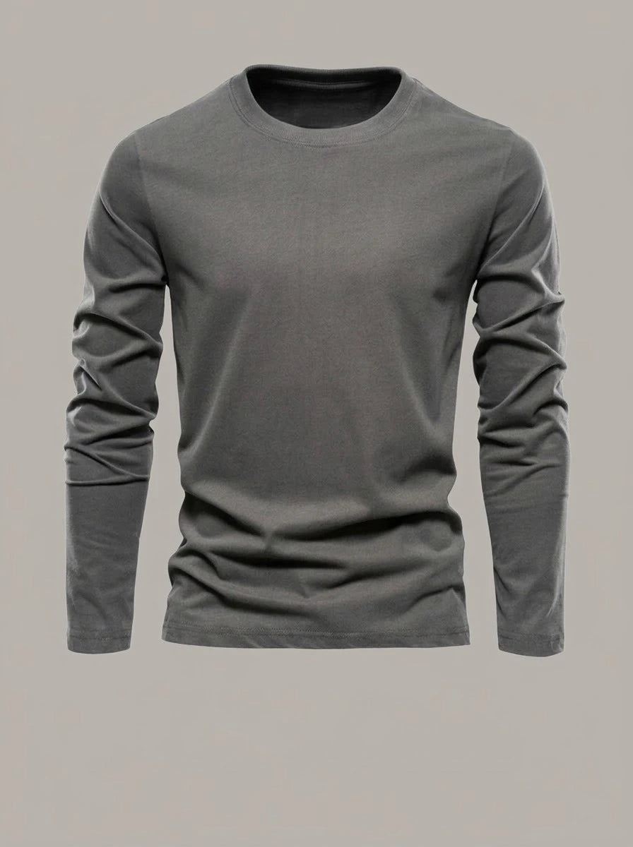JOSÉ - Camiseta de manga larga de algodón - Gris oscuro
