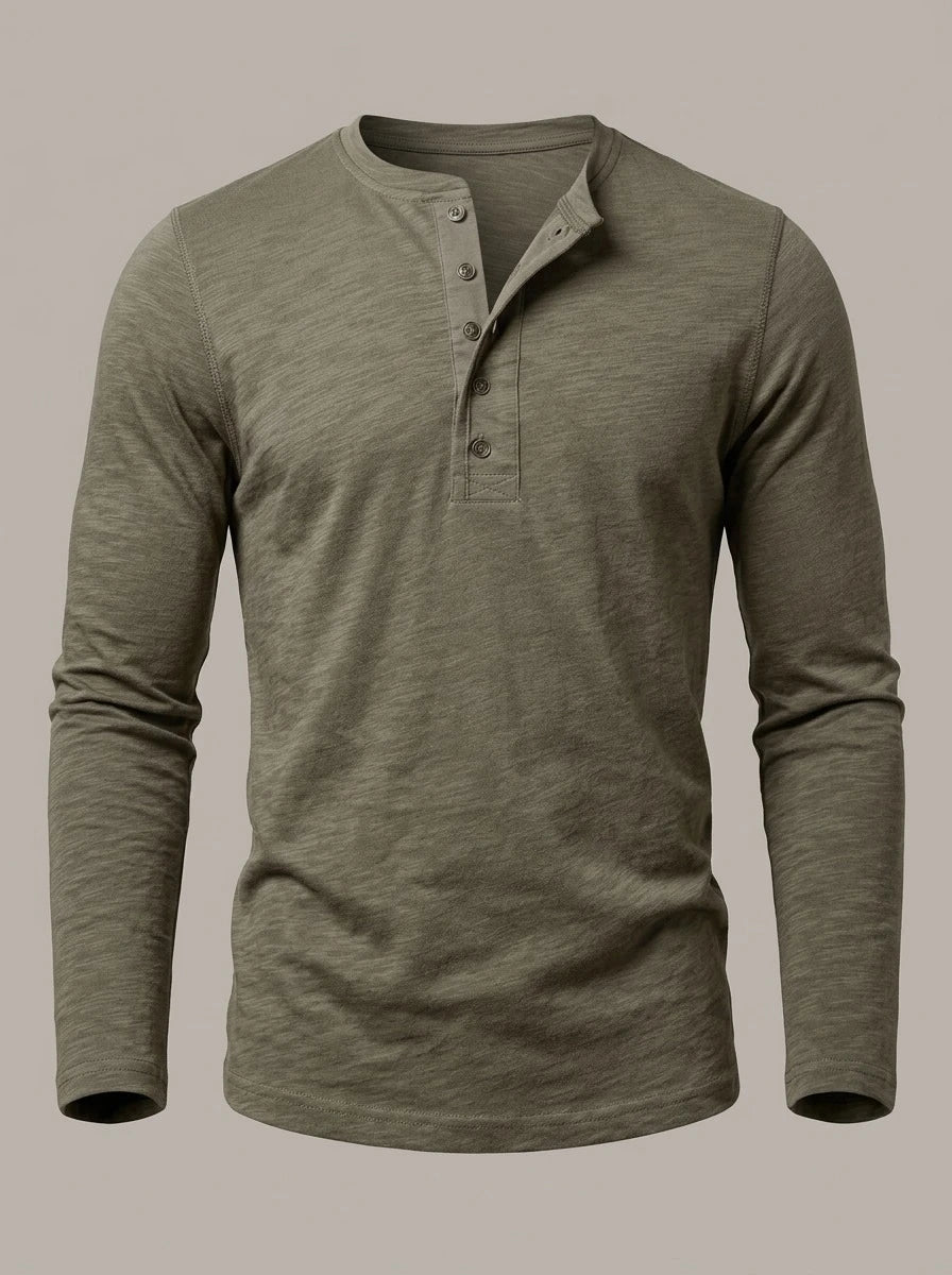ASIER - Camiseta henley ajustada de manga larga - Verde
