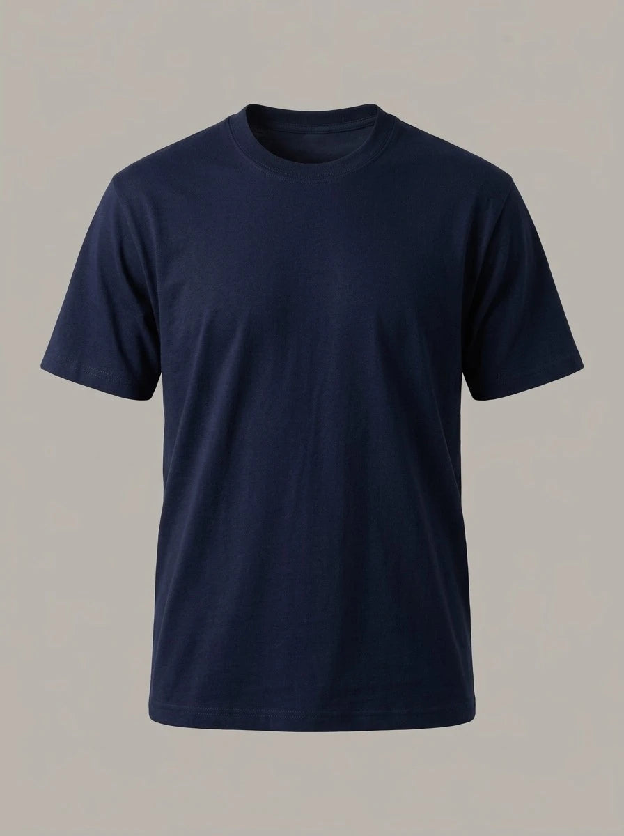 ADOLFO - Camiseta básica de algodón - Azul marino