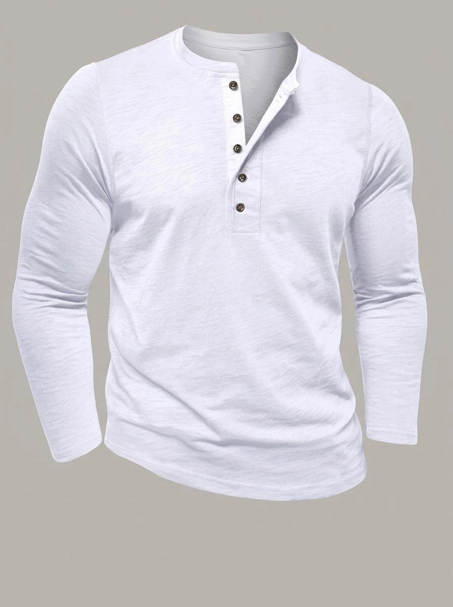 ASIER - Camiseta henley ajustada de manga larga - Blanco