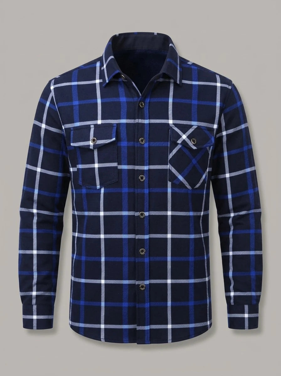 IÑAKI - Camisa de franela forrada - Cuadros azul y blanco