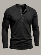 ASIER - Camiseta henley ajustada de manga larga - Negro