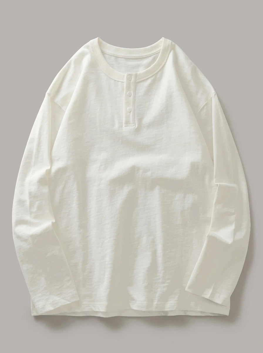 GORKA - Camiseta henley de algodón grueso - Blanco