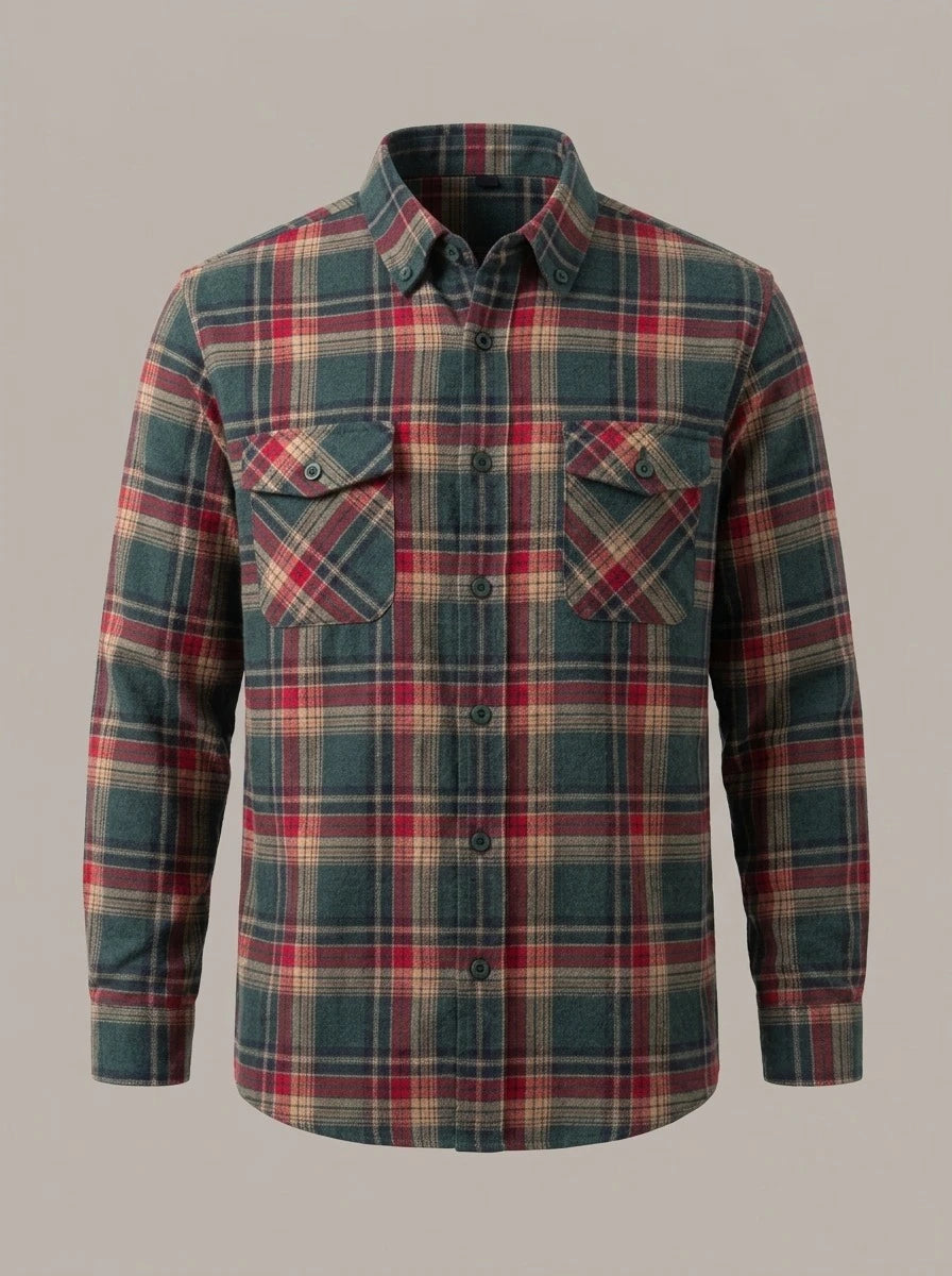 TXEMA - Sobrecamisa de franela de algodón - Cuadros verde y rojo
