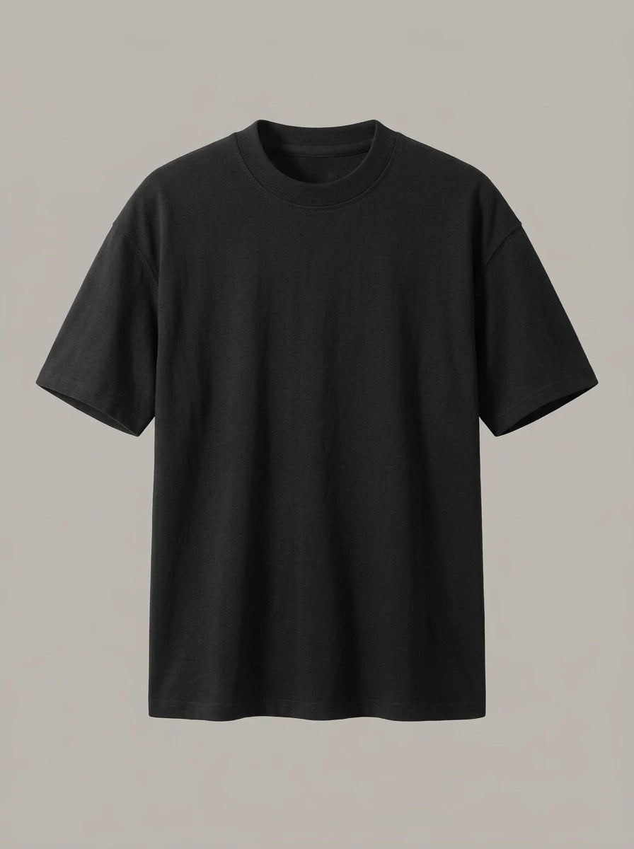LUCIANO - Camiseta de algodón grueso de manga corta - Negro