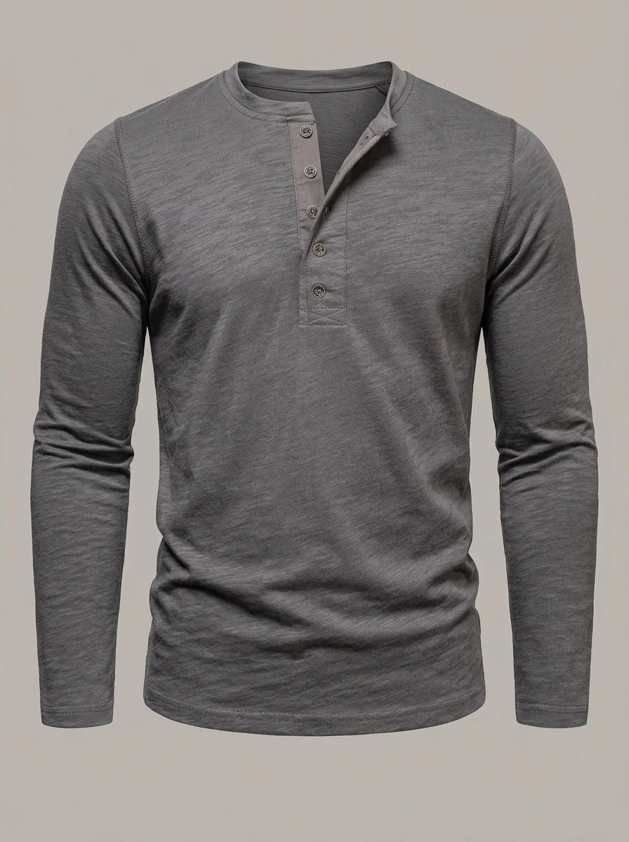 ASIER - Camiseta henley ajustada de manga larga - Gris