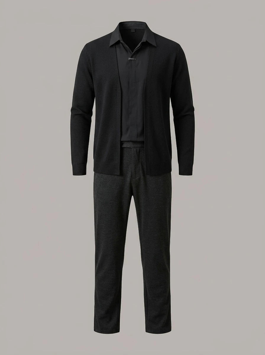 ISIDRO - Chaqueta de punto y pantalón a juego - Negro