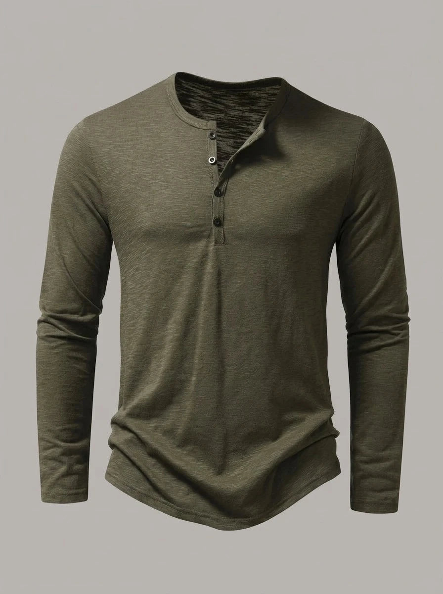 HERNÁN - Camiseta henley de manga larga - Verde militar