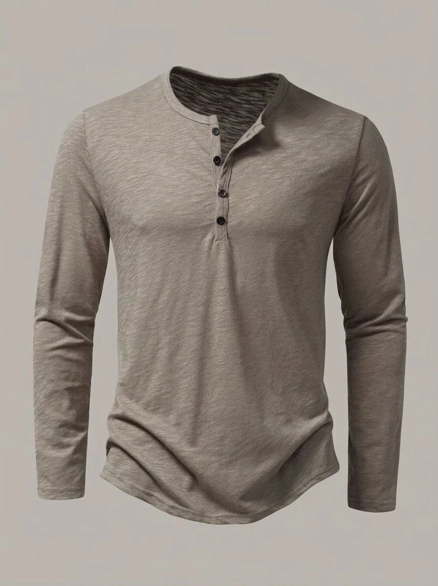 HERNÁN - Camiseta henley de manga larga - Caqui