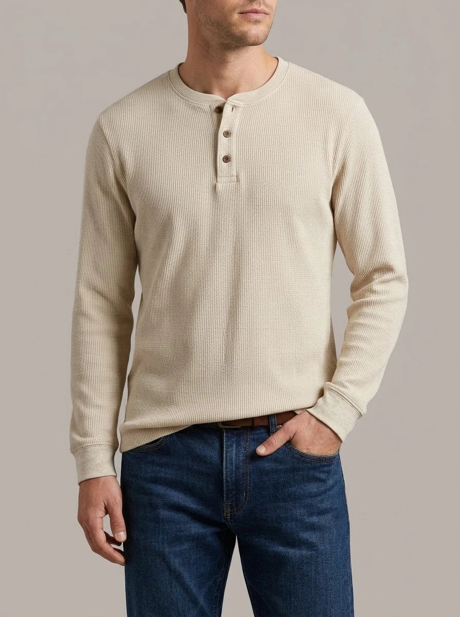 ÍÑIGO - Camiseta henley de punto gofrado