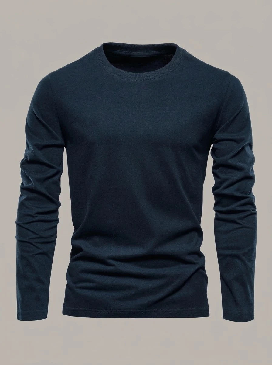 JOSÉ - Camiseta de manga larga de algodón - Azul marino