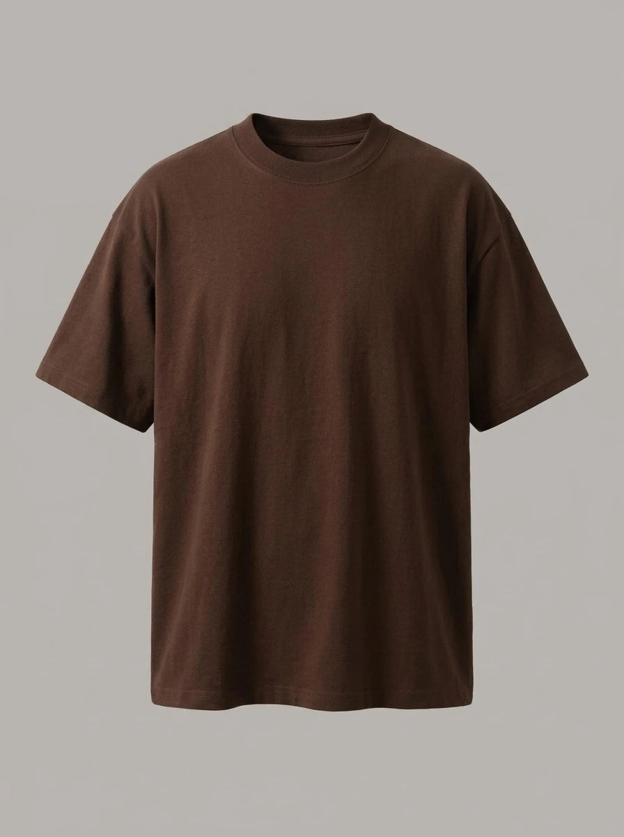 LUCIANO - Camiseta de algodón grueso de manga corta - Marrón