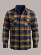 IÑAKI - Camisa de franela forrada - Cuadros azul marino y mostaza