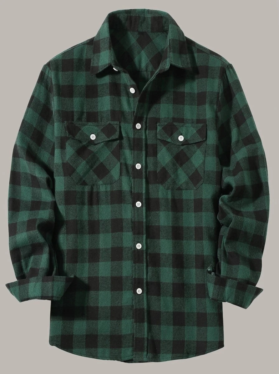 CHEMA - Camisa de franela de cuadros - Cuadros verde