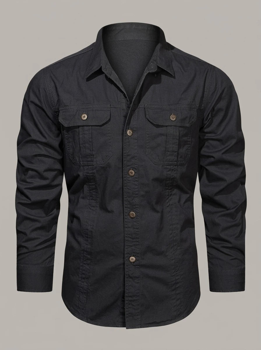 ANTONIO PEDRO - Camisa cargo de algodón - Negro