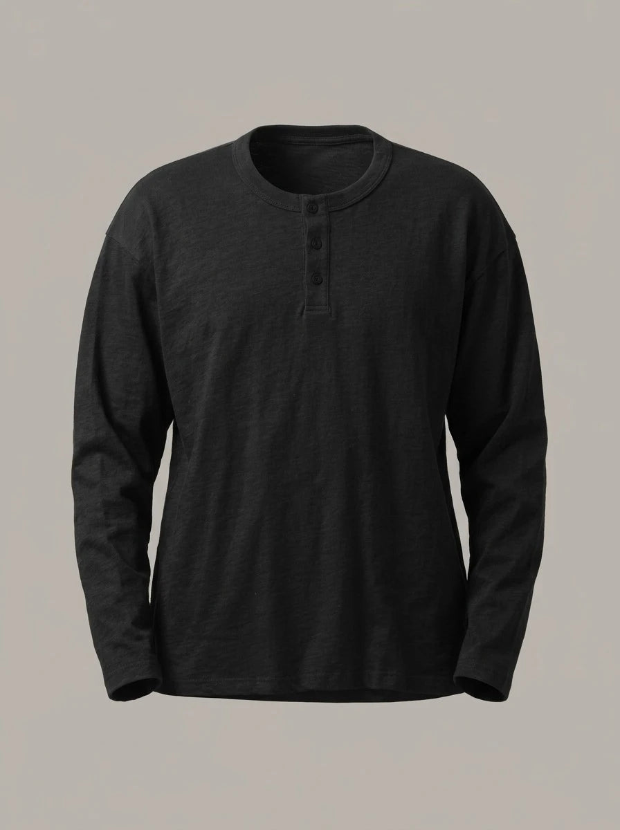 GORKA - Camiseta henley de algodón grueso - Negro