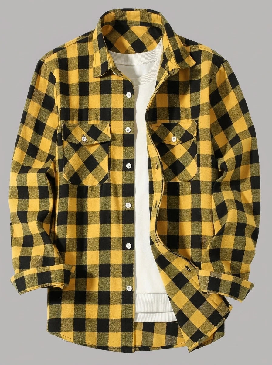 CHEMA - Camisa de franela de cuadros - Cuadros mostaza