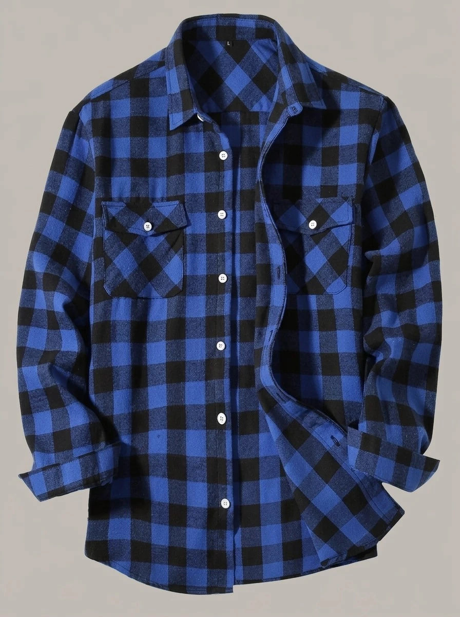 JUAN GONZALO - Camisa de franela de cuadros grandes - Azul