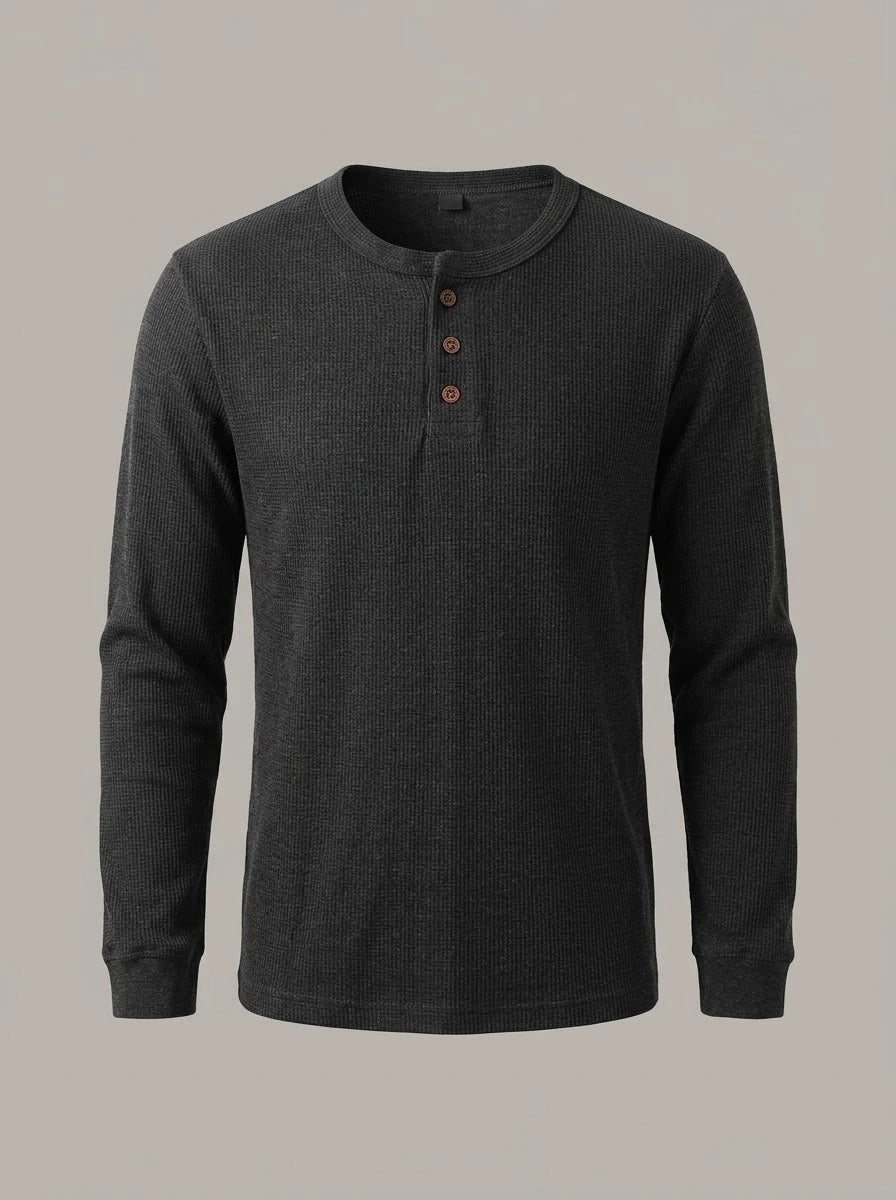 ÍÑIGO - Camiseta henley de punto gofrado - Negro