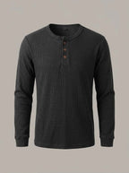 ÍÑIGO - Camiseta henley de punto gofrado - Negro