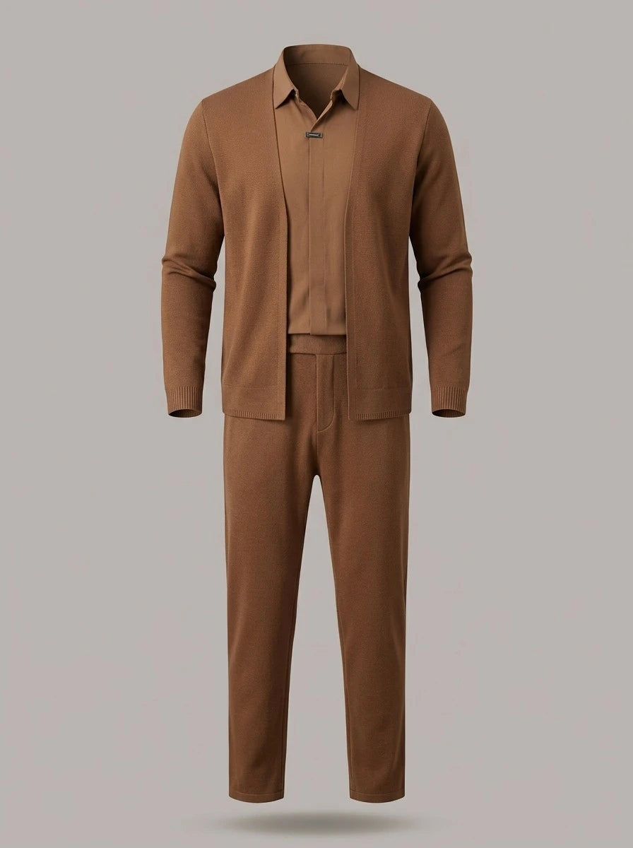 ISIDRO - Chaqueta de punto y pantalón a juego - Café