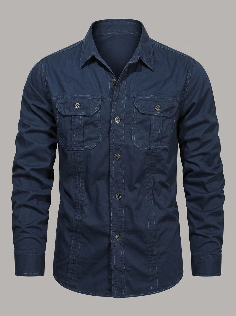 ANTONIO PEDRO - Camisa cargo de algodón - Azul marino