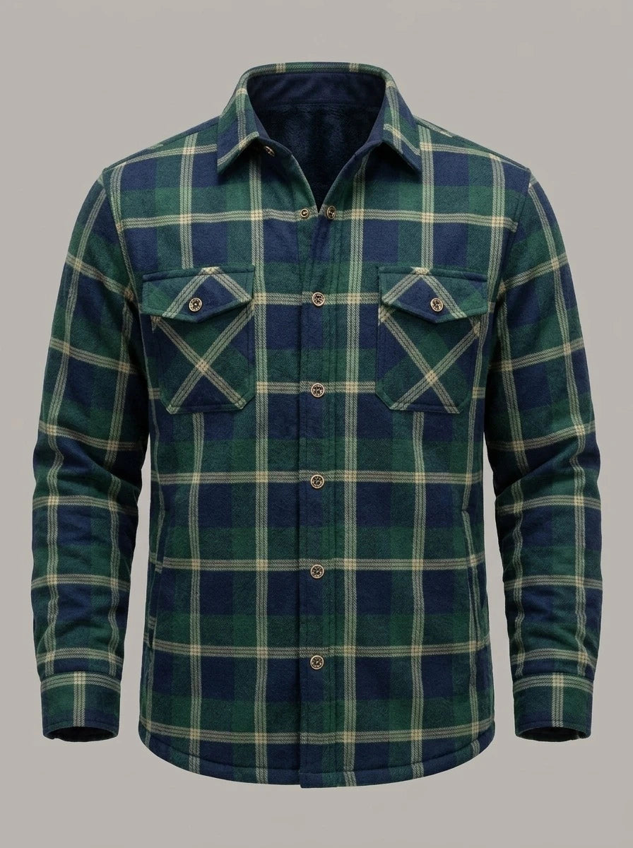 IÑAKI - Camisa de franela forrada - Cuadros verde y azul