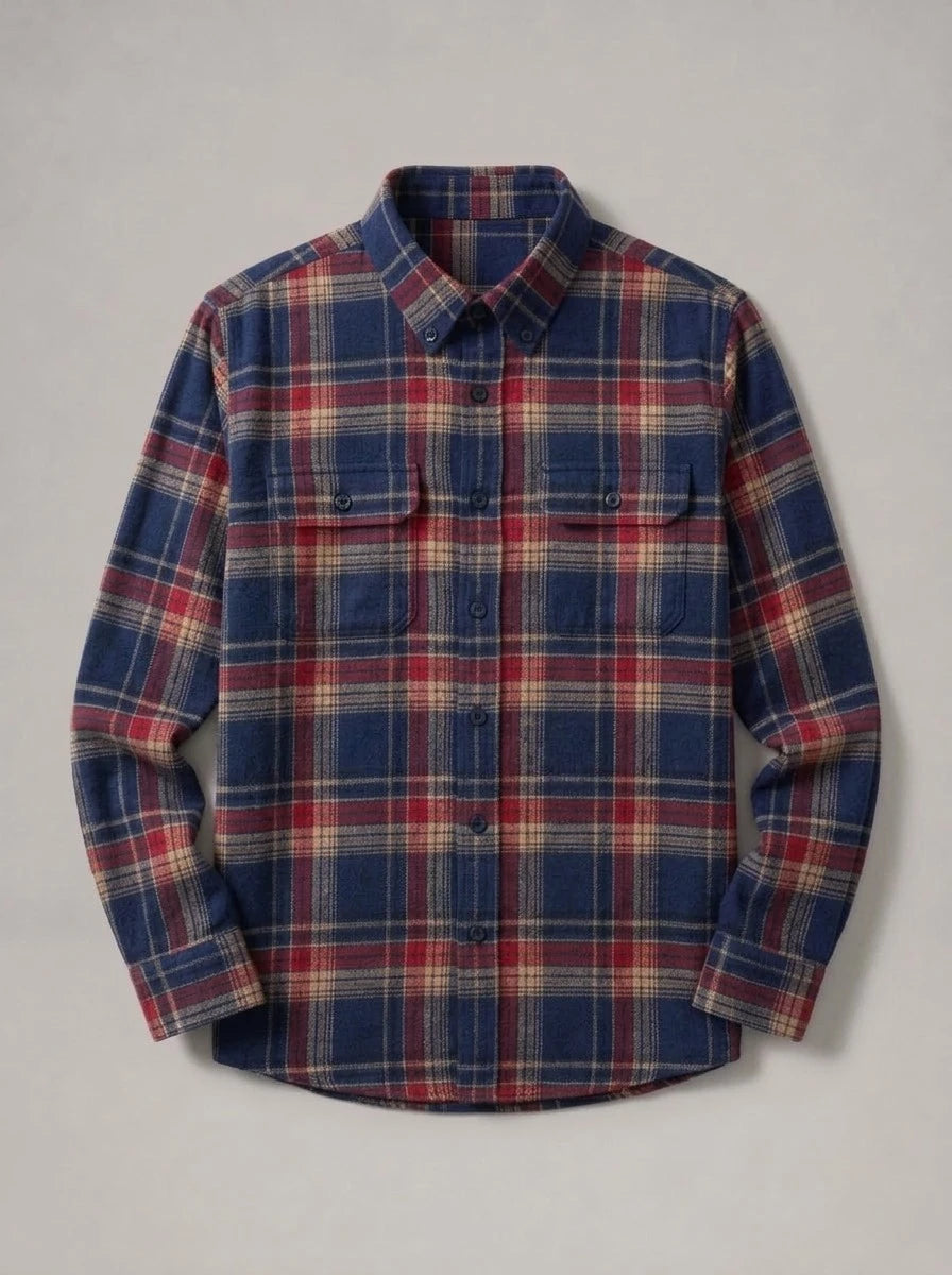 TXEMA - Sobrecamisa de franela de algodón - Cuadros azul y rojo