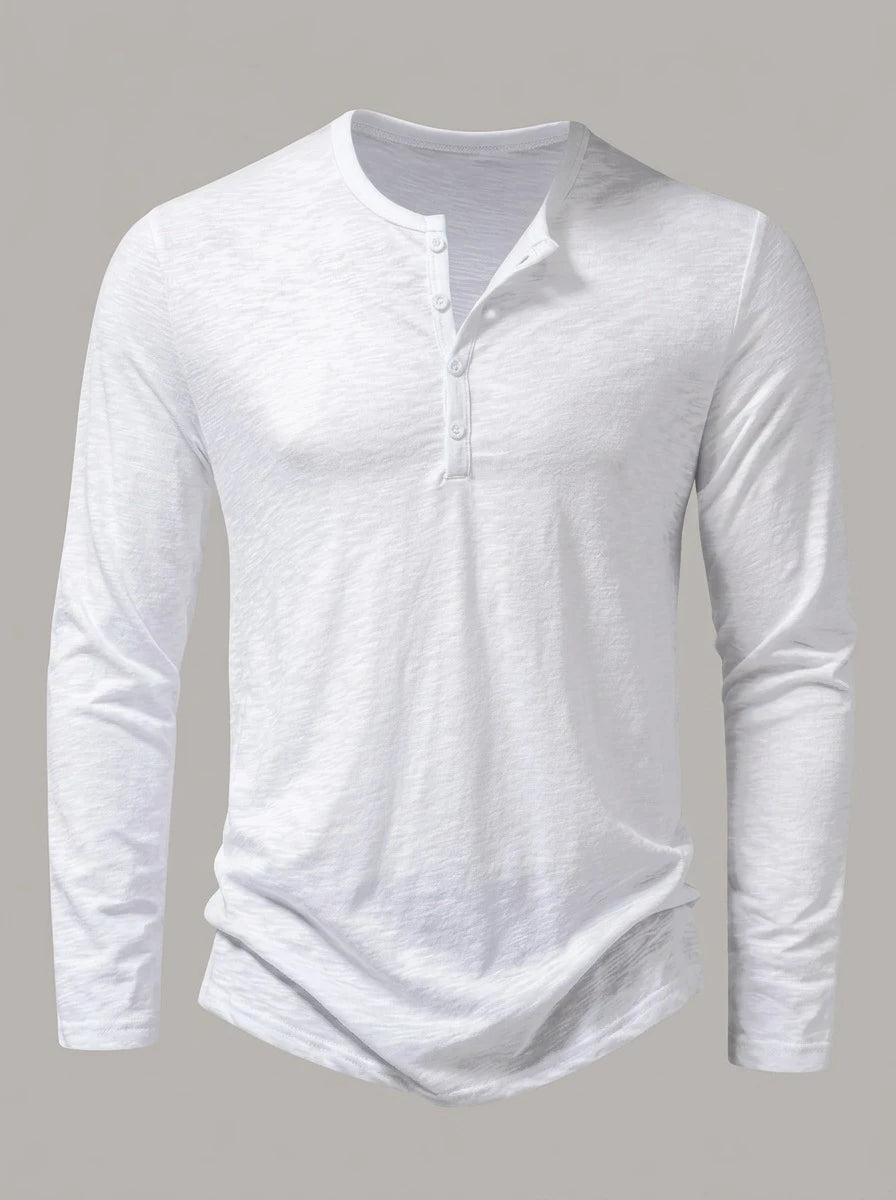 HERNÁN - Camiseta henley de manga larga - Blanco