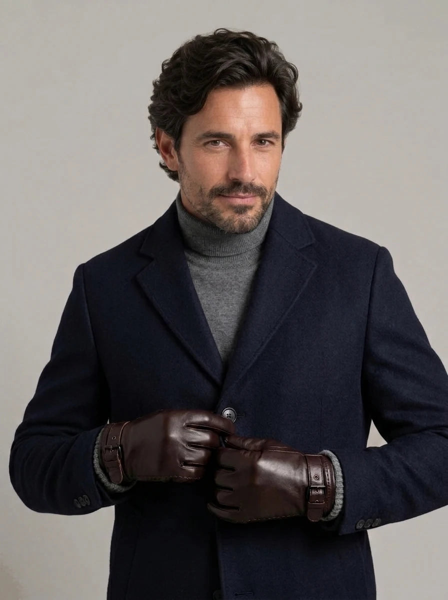 JUAN LUIS guantes de vestir con hebilla - hombre con abrigo