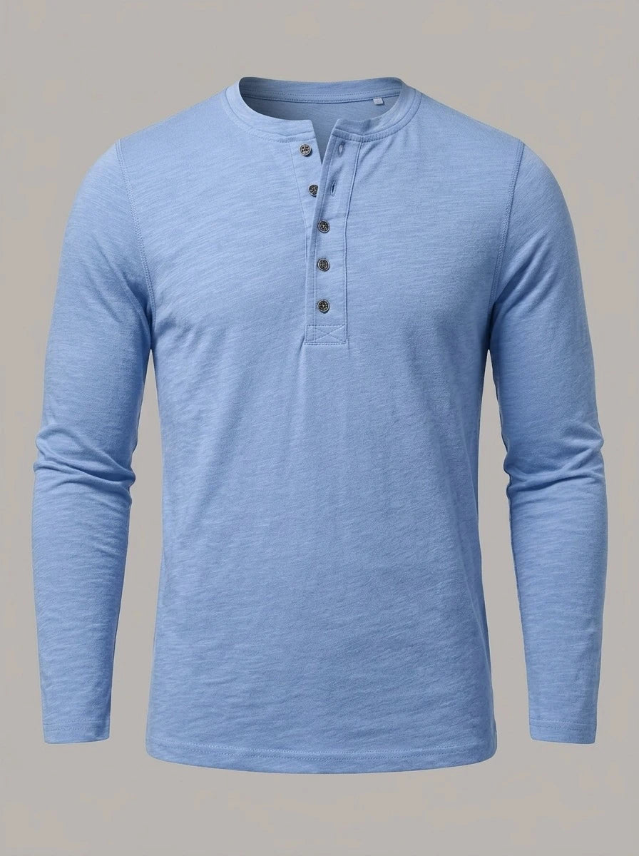 ASIER - Camiseta henley ajustada de manga larga - Azul claro