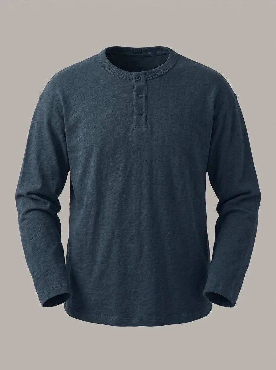 GORKA - Camiseta henley de algodón grueso - Azul marino