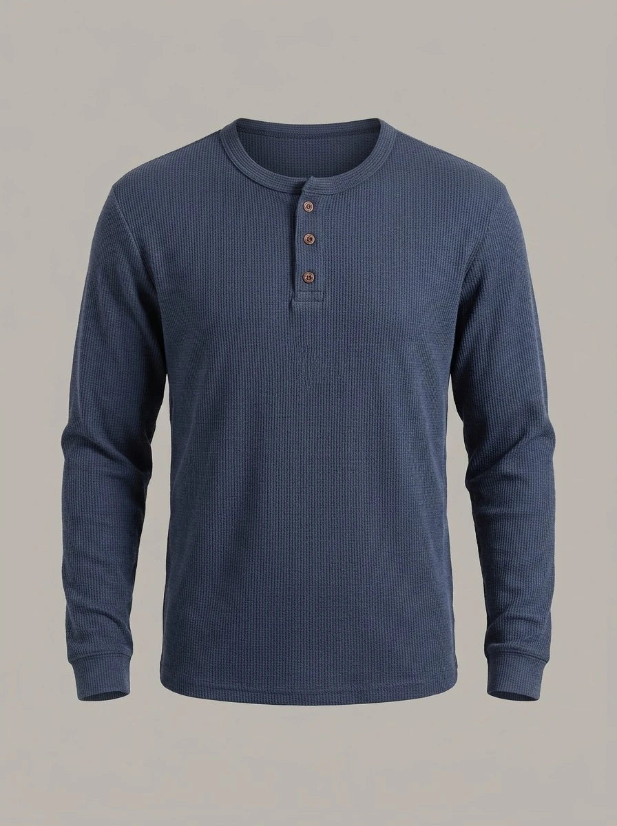 ÍÑIGO - Camiseta henley de punto gofrado - Azul marino