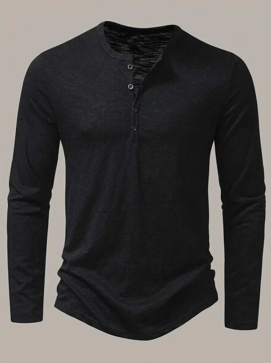 HERNÁN - Camiseta henley de manga larga - Negro
