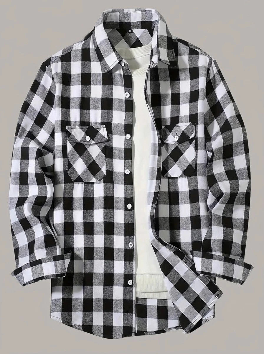 JUAN GONZALO - Camisa de franela de cuadros grandes - Negro