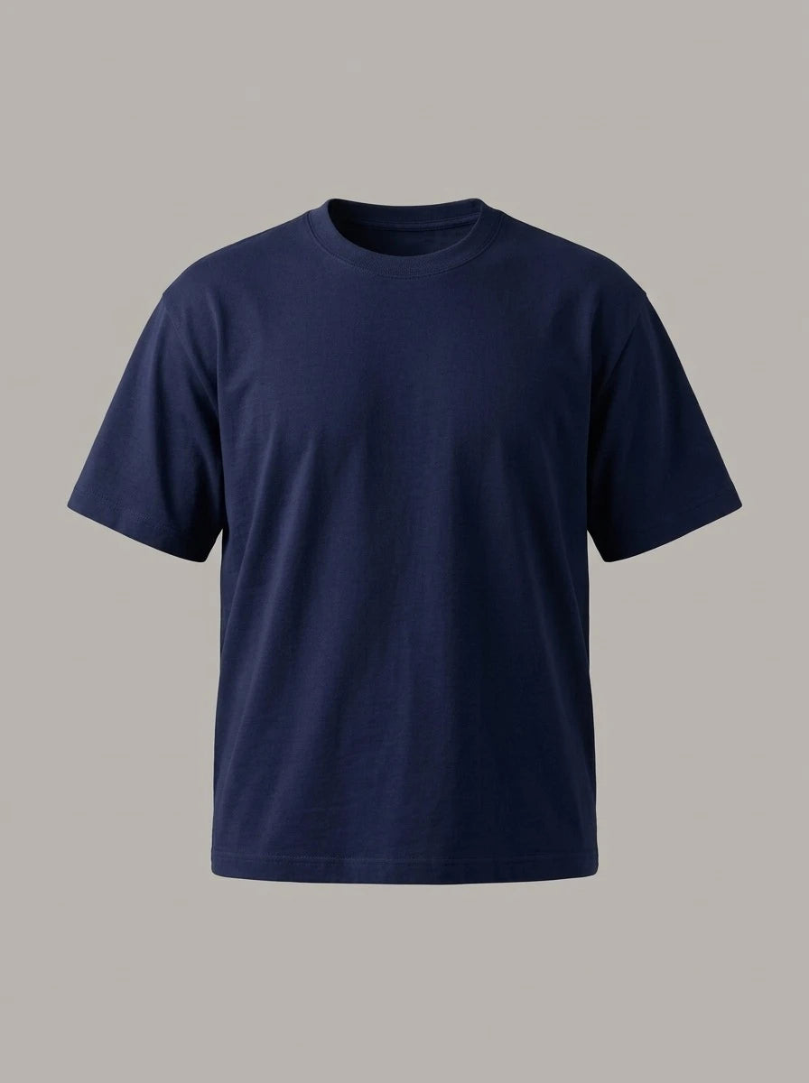 OCTAVIO - Camiseta de algodón pesado holgada - Azul marino