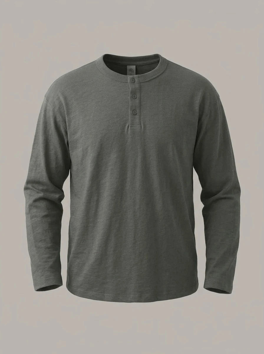 GORKA - Camiseta henley de algodón grueso - Gris oscuro