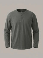GORKA - Camiseta henley de algodón grueso - Gris oscuro