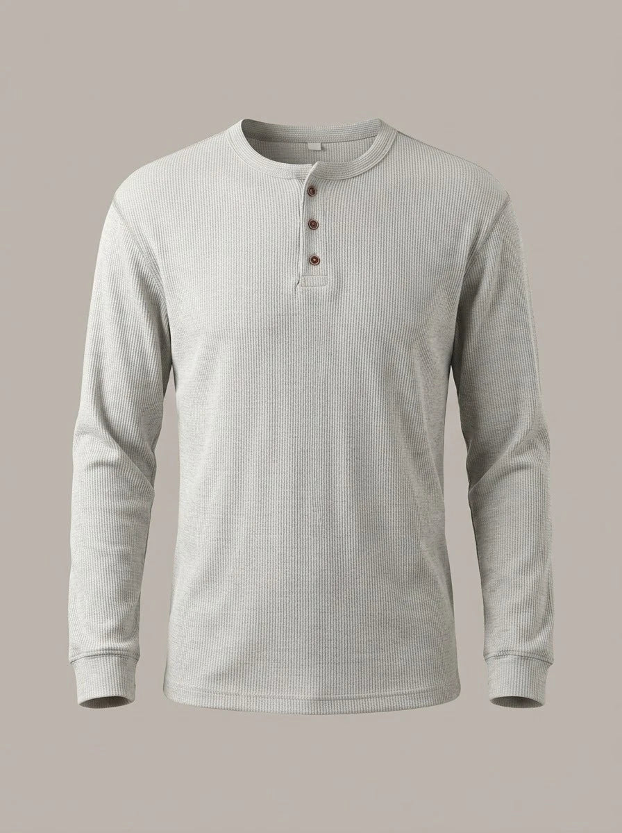 ÍÑIGO - Camiseta henley de punto gofrado - Gris
