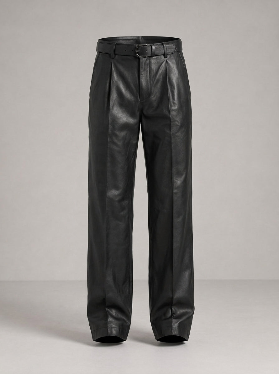ISAAC pantalones piel anchos - Negro azabache