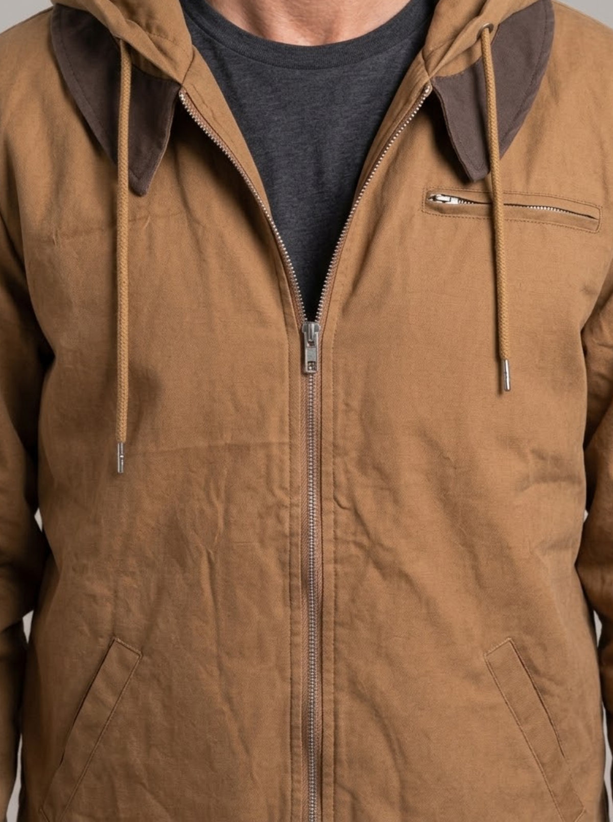 SILVESTRE chaqueta marrón - detalle de cuello, capucha y forro