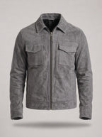 Chaqueta oversize de ante MIGUEL RAMÓN en color gris